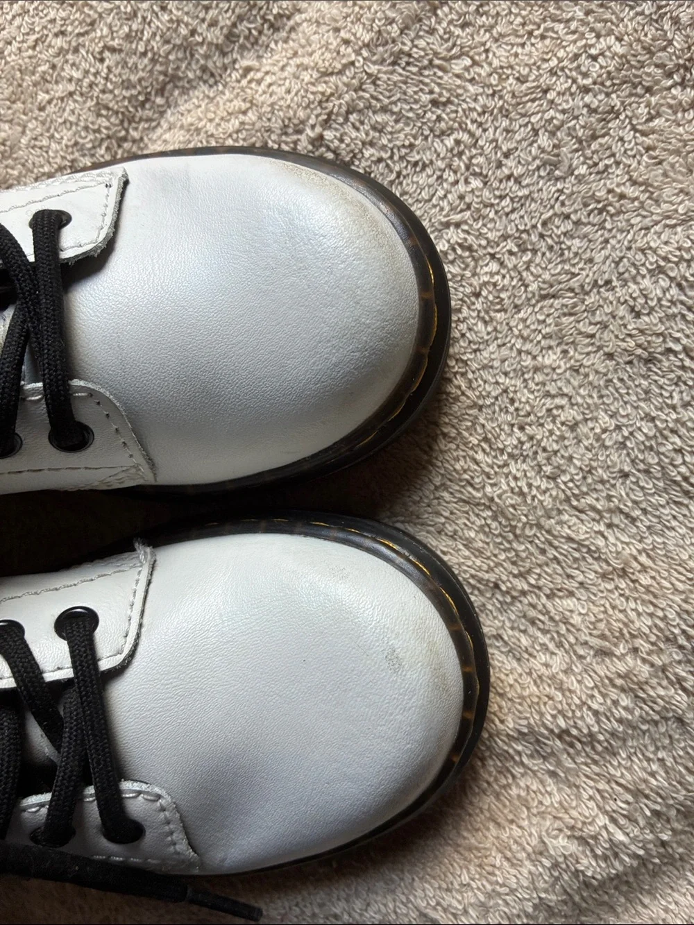 Dr. Martens 11 Kids White Lace-Up Combat Boots with Black Accents